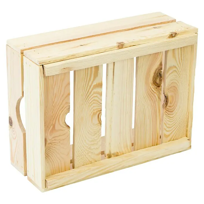 Holzkiste Leni - L x B x H: 40 x 30 x 15 cm, Braun, Gehobelt - Hölzerne Obstkiste mit Griffen, ideal für die Lagerung von Lebensmitteln oder als dekoratives Element im rustikalen Stil.