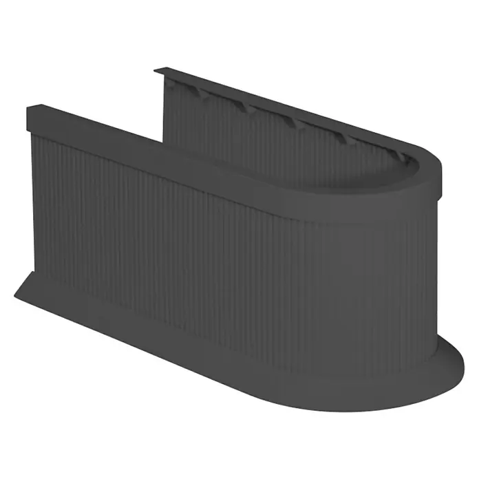 Riva Badmöbel-Set Rigato - 58,5 cm, Eiche/Schwarz, Strukturiert - Abbildung eines stilvollen, grauen Schreibtischorganizers mit geriffelten Wänden und einem U-förmigen Design für moderne Arbeitsbereiche.