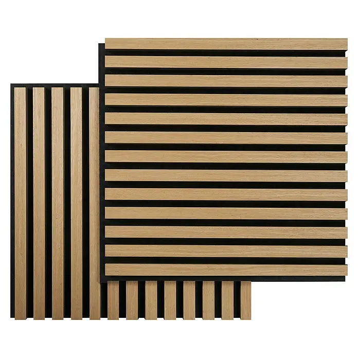 FibroTech Akustikpaneel SQUARE - Light Oak, 520 x 520 x 22 mm - Elegante Akustikpaneele mit Holzlatten auf schwarzem Filz. Perfekt für eine stilvolle und schallabsorbierende Wandgestaltung.