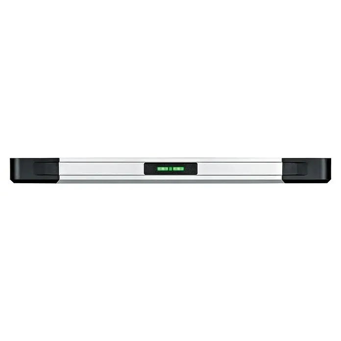 Bosch Easy Wasserwaage EasySpiritLevel - L x B x H: 40 x 3,2 x 6,4 cm, Kunststoff, Grün, Silber - Nahaufnahme eines digitalen Produkts mit LED-Anzeigen, das ein modernes und technisches Aussehen bietet.