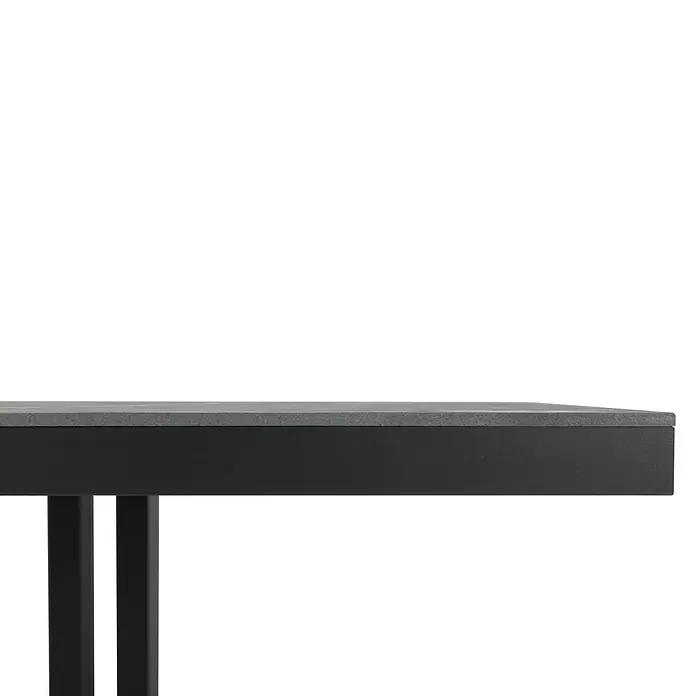 Mesa de jardín Doble Bridge - L x An x Al: 260 x 120 x 74 cm, Aluminio/Cerámica, Cardoso Gray - Primer plano de una mesa elegante con una robusta encimera gris y una base oscura y elegante.