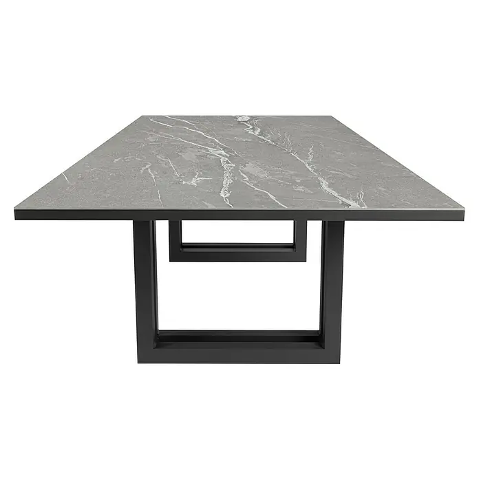 Mesa de jardín Doble Bridge - L x An x Al: 260 x 120 x 74 cm, Aluminio/Cerámica, Cardoso Gray - Elegante mesa de comedor de mármol gris con estructura metálica negra moderna, una pieza elegante para tu comedor.