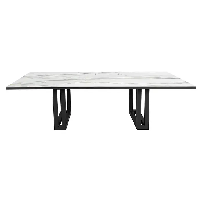 Mesa de jardín Doble Bridge - L x An x Al: 260 x 120 x 74 cm, Aluminio/Cerámica, Emporio Calacatta - Esta mesa cuenta con una tapa de mármol y una elegante estructura de metal negro, lo que la convierte en un punto focal moderno para cualquier habitación.