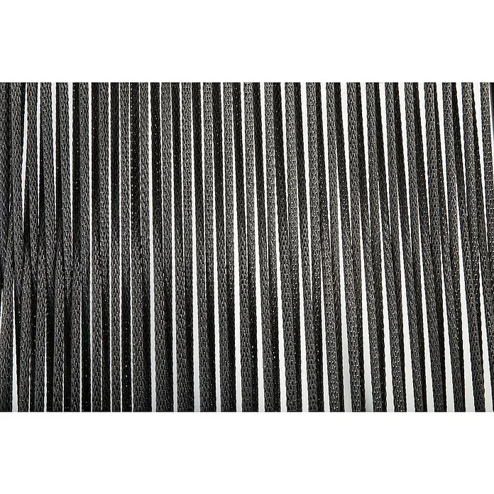 Silla de jardín Melk - 56 x 57 x 80 cm, Antracita, Cuerda, Apilable - Primer plano de cortinas de cadena negras metálicas, creando una interesante imagen de textura y patrón.