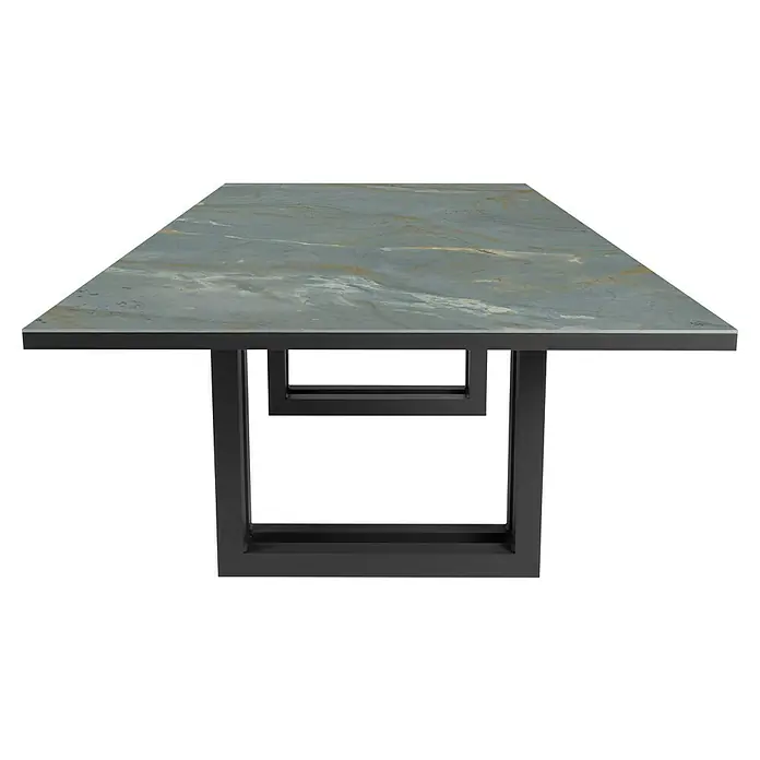 Mesa de jardín Doble Bridge - L x An x Al: 260 x 120 x 74 cm, Aluminio/Cerámica, Magna Blue - Esta mesa cautiva con su diseño moderno con una tapa de mármol gris y una estructura de metal negro. Atractivo y funcional.