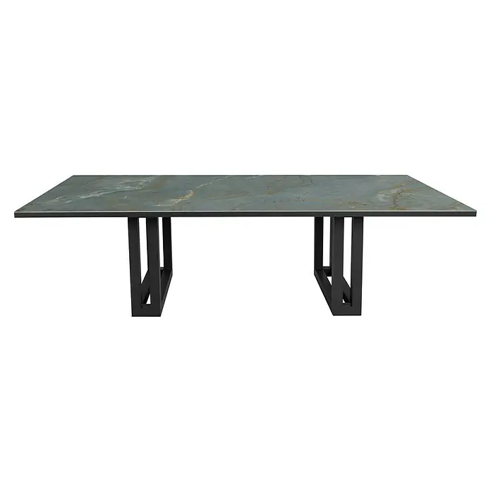 Mesa de jardín Doble Bridge - L x An x Al: 260 x 120 x 74 cm, Aluminio/Cerámica, Magna Blue - Elegante mesa de comedor con una tapa de gres y una base metálica negra moderna, que combina estética y funcionalidad.