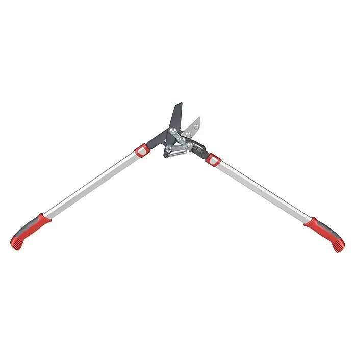 Wolf-Garten Astschere RS 800 V - Max. Aststärke: 50 mm, Amboss - Langstielige Astschere mit silbernen Griffen, roten und grauen Griffflächen und grauen Metallklingen.