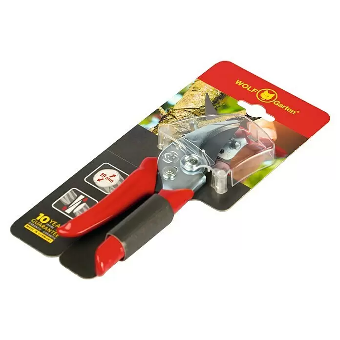 Wolf-Garten Gartenschere RR-EN - Bypass, Max. Aststärke: 19 mm - Rote und schwarze Wolf Garten Gartenschere in Blisterverpackung, mit 10 Jahren Garantie und 19mm Schnittkapazität.
