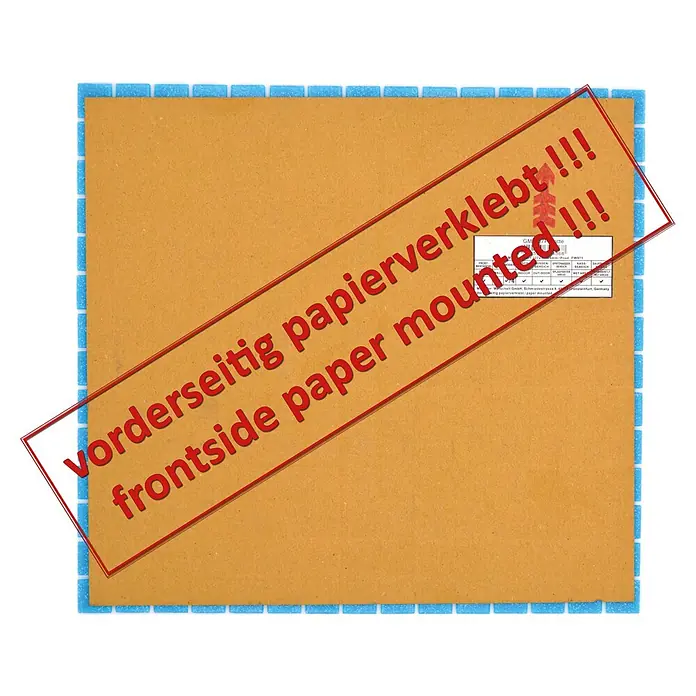 Mosaikfliese Quadrat Crystal Uni GM A 37P - 32,7 x 30,5 cm, Türkisblau/Blau, Glänzend - Die Vorderseite der Gipsplatte ist mit Papier kaschiert, was für eine gute Haftung des Produkts sorgt.