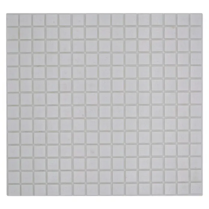 Mosaikfliese Quadrat Crystal Uni GM A 11P - 32,7 x 30,5 cm, Weiß, Glänzend - Ein quadratisches Paneel mit einem Muster aus vielen kleinen Quadraten in einem hellen Farbton.