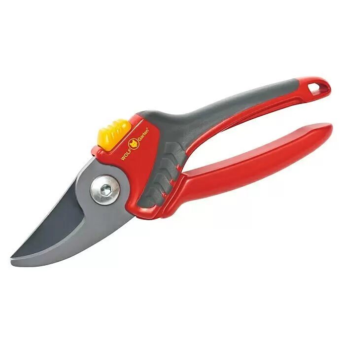 Wolf-Garten Gartenschere RR 2500 - Bypass, Max. Aststärke: 22 mm - Rote und graue Gartenschere mit gelbem Verschluss zum Schneiden im Garten.