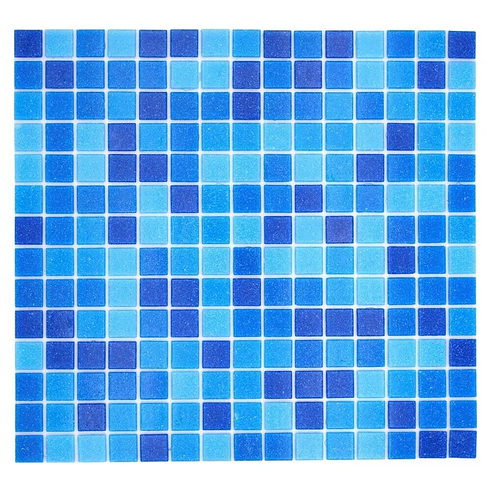 Mosaikfliese Quadrat Crystal Mix GM A 335P - 32,7 x 30,5 cm, Blau/Hellblau, Glänzend - Quadratische Fliese mit blauen und hellblauen Mosaiken, ideal für Badezimmer oder Schwimmbäder, die ein frisches und lebendiges Ambiente schaffen.