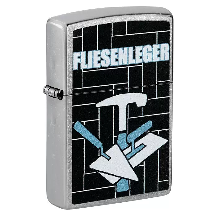Zippo Sturmfeuerzeug Classic Street Chrome™ - Fliesenleger - Diagonale Ansicht