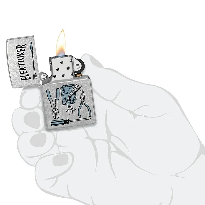 Zippo Sturmfeuerzeug Classic Street Chrome™ - Elektriker - Das Zippo-Feuerzeug mit Elektriker-Motiv ist ein ideales Geschenk für Handwerker. Das hochwertige Feuerzeug ist ein echter Hingucker.