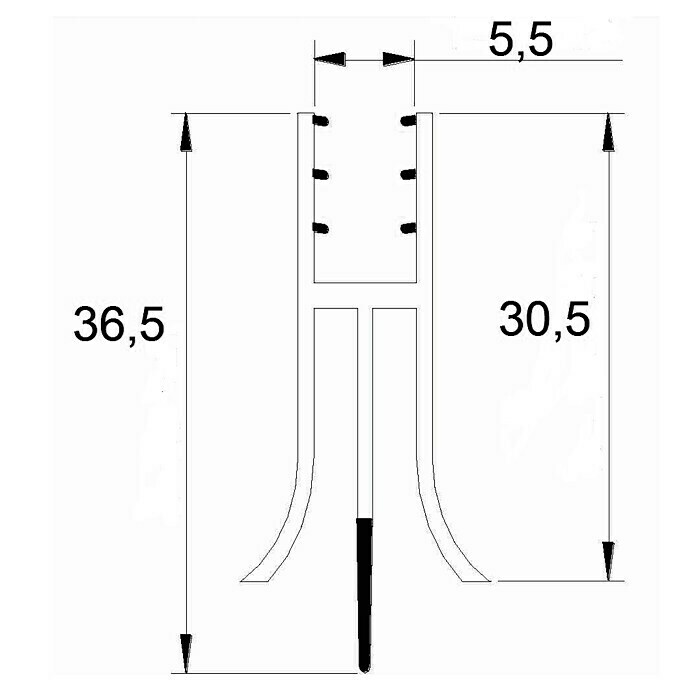 Perfil de sellado vierteaguas 3P 6-8 (L x An x Al: 100 cm x 5,5 mm x 36,5 mm)