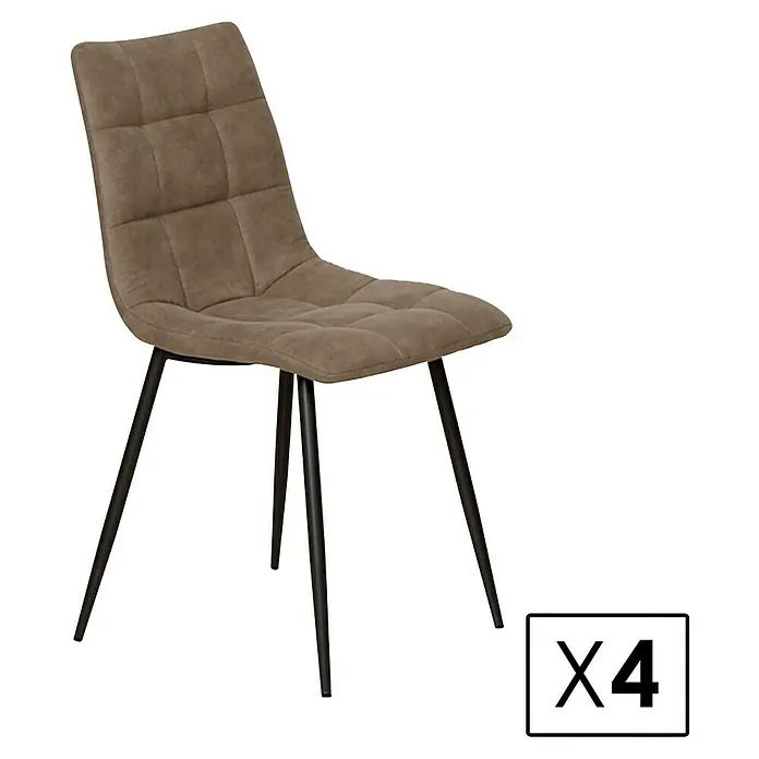 Silla Ivy - Visón, 4 ud. - Silla tapizada marrón con diseño acolchado y patas metálicas negras, ideal para comedor o cocina. Juego de 4 sillas.