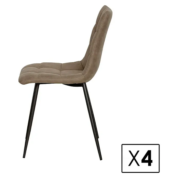 Silla Ivy - Visón, 4 ud. - Imagen de una silla de comedor tapizada con botones y patas de metal, vendida en un conjunto de cuatro para comedor o cocina.