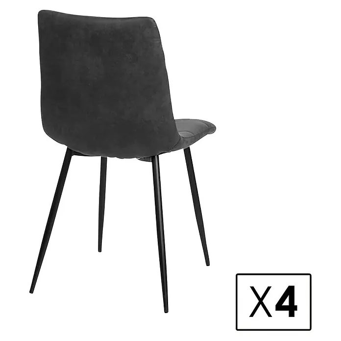 Silla Ivy - Pizarra, 4 ud. - Paquete de cuatro sillas antracita modernas con patas metálicas delgadas. Ideal para comedores o salas de espera elegantes.