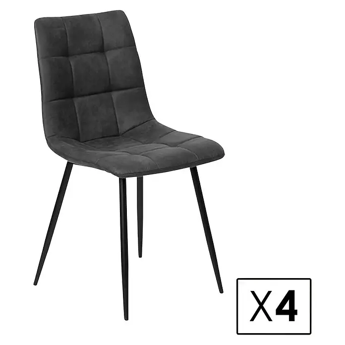 Silla Ivy - Pizarra, 4 ud. - Imagen de un conjunto de 4 sillas tapizadas grises con patas de metal, ideales para comedor o cocina.