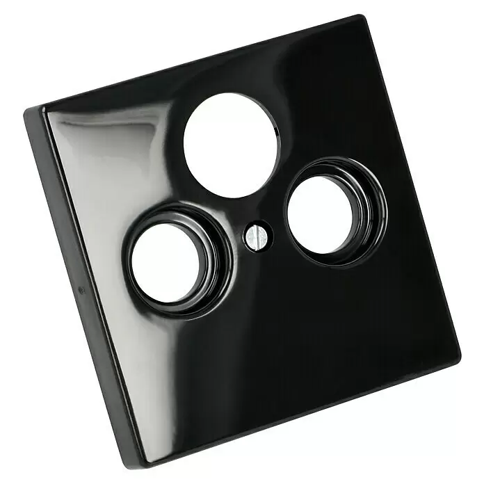 Busch-Jaeger Future Linear Antennenabdeckung 1743-81 - Anthrazit, Glänzend, Kunststoff, Unterputzmontage - Glänzende schwarze Elektro-Wandplatte mit drei runden Öffnungen und einer zentralen Schraube.