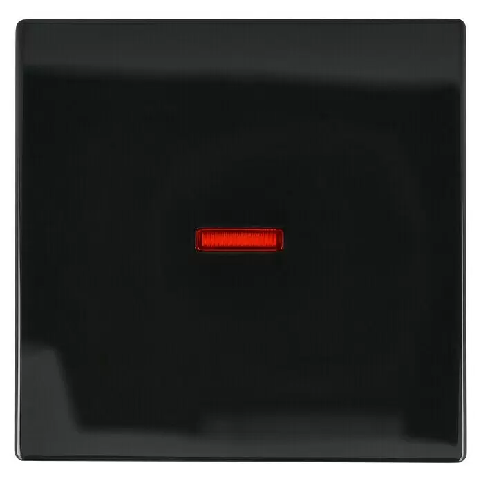 Busch-Jaeger Future Linear Kontrollschalterwippe 1789-81 - Anthrazit, Kunststoff - Schwarzer quadratischer Lichtschalter mit roter Leuchtanzeige.