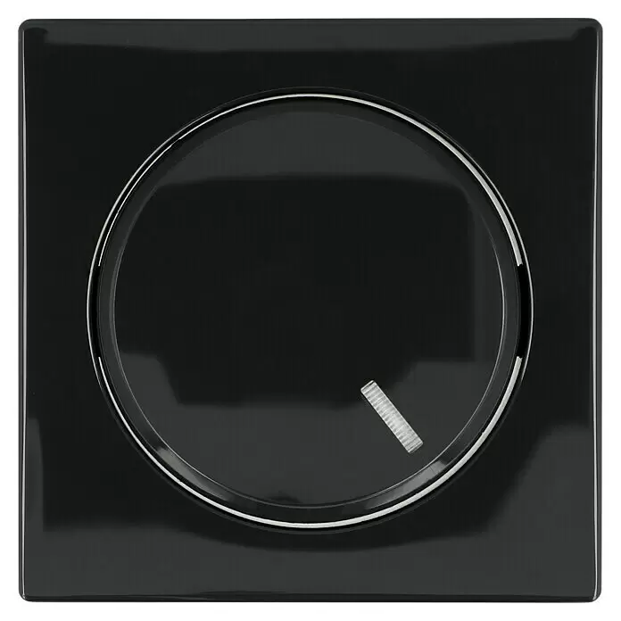 Busch-Jaeger Future Linear Dimmerabdeckung 6540-81-101 - Anthrazit, Kunststoff - Glänzende schwarze quadratische Abdeckplatte aus Kunststoff mit runder Öffnung und weißem gerillten Drehregler.