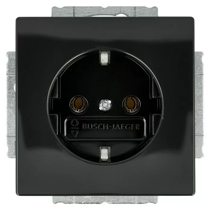 Busch-Jaeger Future Linear Steckdose 20 EUC-81 - Anthrazit, 16 A - Schwarzer, glänzender Busch-Jaeger Schuko-Steckdoseneinsatz mit Metallrahmen für Elektroinstallationen.