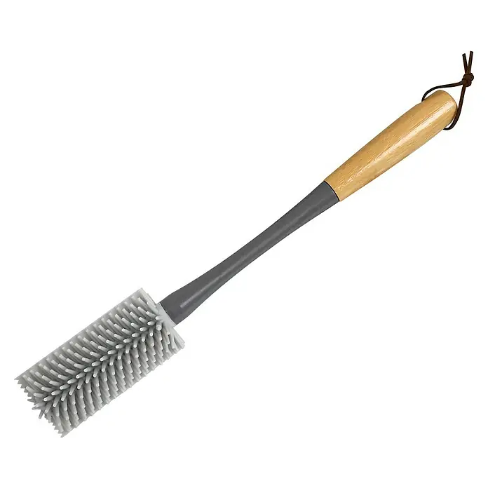 Peggy Perfect Tüllenbürste - Ø x L: 4 x 34 cm - Abwaschbürste mit grauem Silikonborsten und Holzgriff für eine hygienische Reinigung.