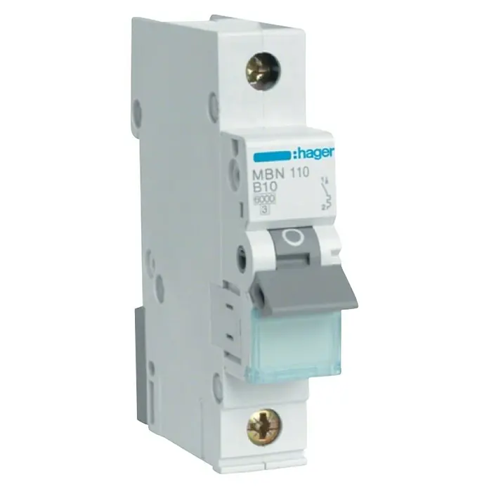 Hager Leitungsschutzschalter MBN110 - B, 10 A, 6 kA, Polanzahl: 1 Stk. - Hager MBN110 B10 Leitungsschutzschalter mit einem Auslösewert von 10 Ampere. Dieser Sicherungsautomat bietet zuverlässigen Schutz vor Überlastung und Kurzschlüssen.