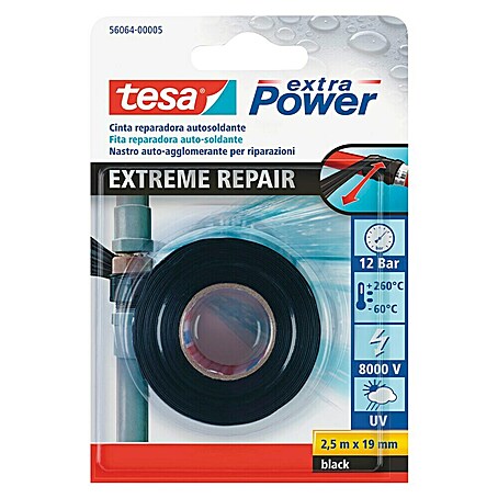 Tesa Cinta de reparación Extreme Repair (Negro, 2,5 m x 19 mm)