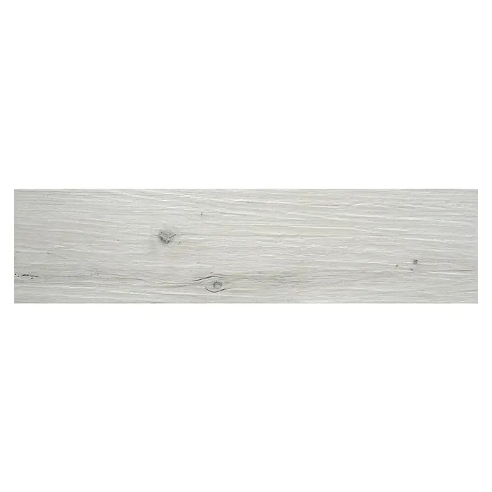 Pavimento cerámico Olsen - 24 x 95 cm, Gris - Tabla de madera clara con vetas y nudos para un aspecto natural. Ideal para interiores rústicos y modernos.