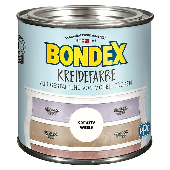 Bondex Kreidefarbe - Kreativ Weiß, 500 ml - Ein Behälter Bondex Kreidefarbe in "Kreativ Weiss", ideal zur Gestaltung von Möbeln mit skandinavischer Qualität seit 1902.
