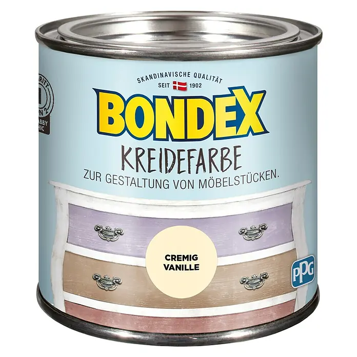 Bondex Kreidefarbe - Cremig Vanille, 500 ml - Dose Bondex Kreidefarbe Cremig Vanille, ideal für Möbelgestaltung. Skandinavische Qualität seit 1902, für einzigartige DIY-Projekte.