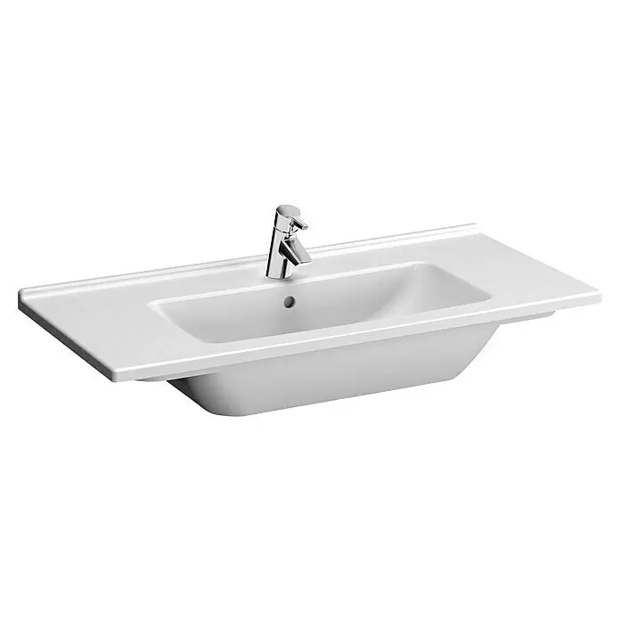 VitrA Aurinia 2.0 Einbauwaschbecken - 100 x 46,5 cm, Hahnloch: Mitte, Mit Überlauf, Weiß - Diagonale Ansicht