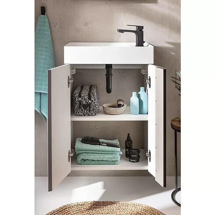 Camargue Bella Waschtischunterschrank - B x T x H: 49 x 35 x 63 cm, Grau/Schwarz - Stimmungsaufnahme