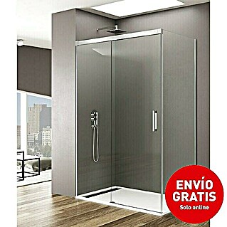 GME Mampara de ducha esquinera Basic (L x An x Al: 75 x 140 x 195 cm, Vidrio transparente, Plata brillo)