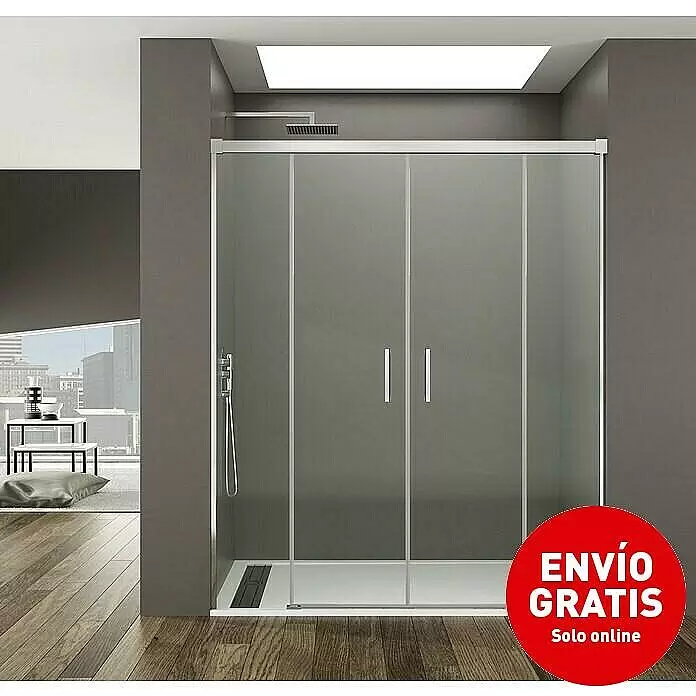 GME Mampara de ducha frontal Basic Spazio - 150 x 195 cm, Vidrio transparente, Longitud regulable: 142 cm - 152 cm, Plata brillo - Mampara de ducha moderna con puertas correderas de cristal y marco cromado en un baño espacioso.