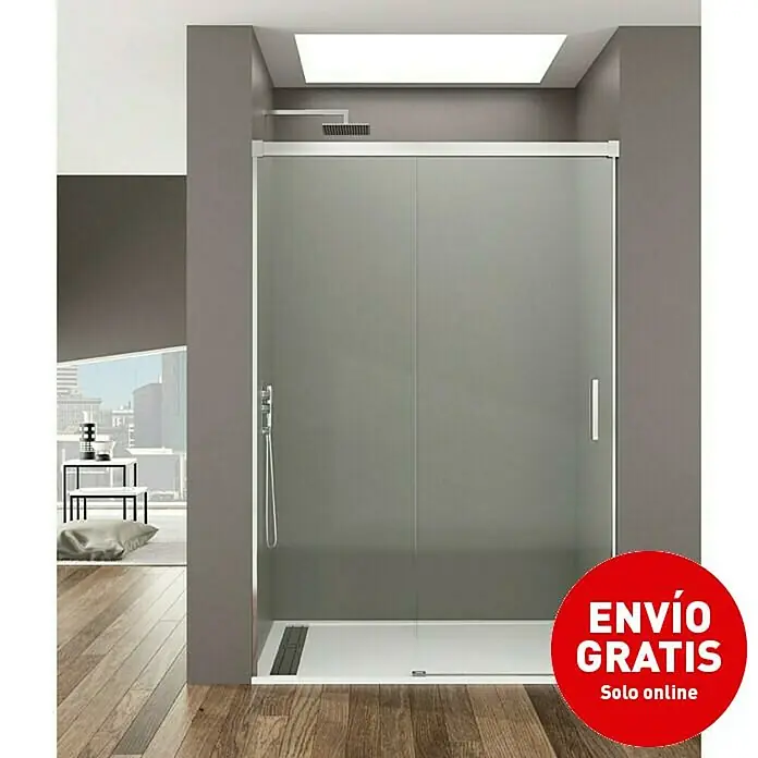 GME Mampara de ducha frontal Basic - 100 x 196 cm, Vidrio transparente, Titanio - Mampara de ducha con puertas correderas y rociador cuadrado para un diseño de baño moderno. Elegancia sencilla combinada con funcionalidad práctica.