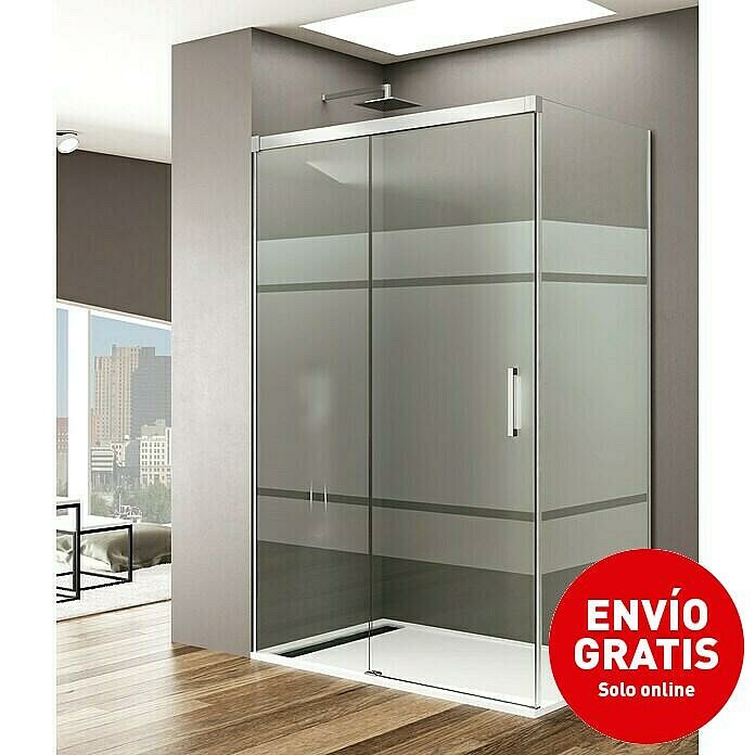 GME Mampara de ducha frontal Basic (L x An x Al: 80 x 110 x 195 cm, Vidrio serigrafiado, Plata brillo) | BAUHAUS