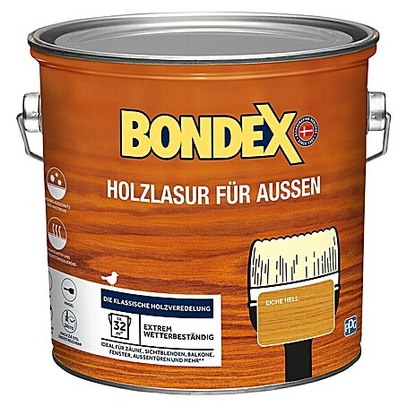 Bondex Holzlasur für Außen (Eiche Hell, 2,5 l, Seidenmatt)