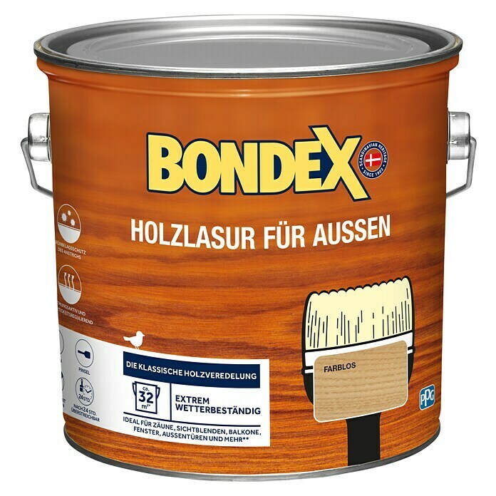 Bondex Holzlasur für Außen (Farblos, Seidenmatt, 2,5 l, Lösemittelbasiert)