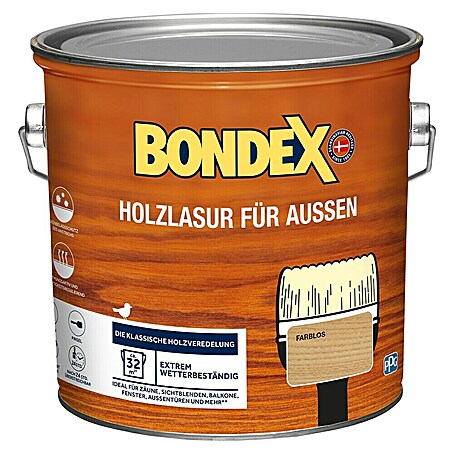 Bondex Holzlasur für Außen (Farblos, 2,5 l, Seidenmatt)