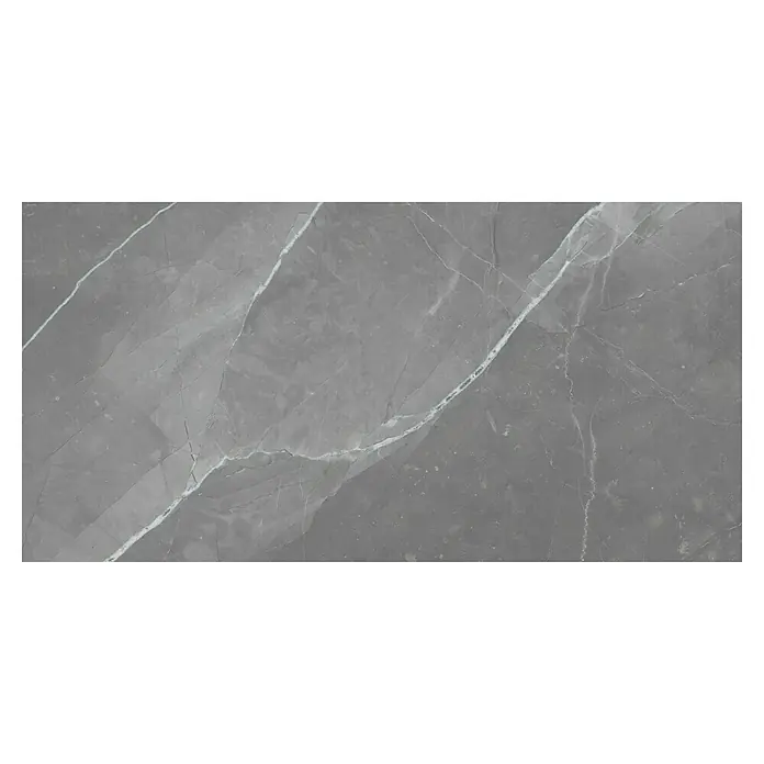 Feinsteinzeugfliese Amani Marble Light60 x 120 cm, Grau, Glänzend - Graue Marmorfliese mit auffälligen weißen Adern, die eine elegante und moderne Optik bietet. Ideal für stilvolle Innenräume.