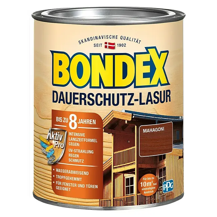 Bondex Holzlasur - Mahagoni, 750 ml, Glänzend - Dose Bondex Dauerschutz-Lasur Mahagoni für langanhaltenden Schutz von Holzoberflächen im Außenbereich, mit UV-Schutz und wasserabweisender Formel.
