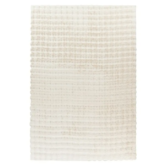 Hochflorteppich Harmony - Ivory, 150 x 80 cm, 100 % Polyester (Flor) - Ein quadratischer, beiger Teppich mit einem dezenten, quadratischen Muster und einer flauschigen Textur, ideal für ein gemütliches Ambiente.