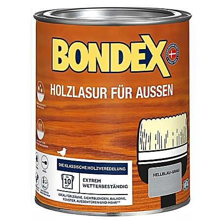 Bondex Holzlasur für Außen (Hellblaugrau, Seidenmatt, 750 ml, Lösemittelbasiert)
