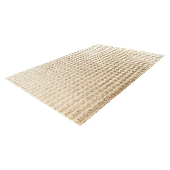 Hochflorteppich Harmony - Beige, 230 x 160 cm, 100 % Polyester (Flor) - Nahaufnahme eines beigen Teppichs mit einem erhabenen Punktmuster, der eine weiche, strukturierte Oberfläche betont.