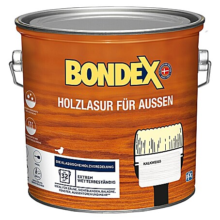 Bondex Holzlasur für Außen (Kalkweiß, 2,5 l, Seidenmatt)