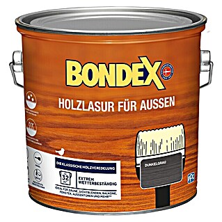 Bondex Holzlasur für Außen (Dunkelgrau, Seidenmatt, 2,5 l, Lösemittelbasiert)