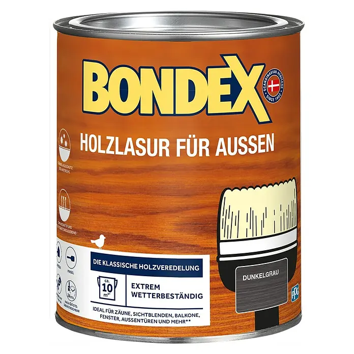 Bondex Holzlasur für Außen - Dunkelgrau, 750 ml, Seidenmatt - Holzlackdose von Bondex für den Außenbereich, Farbe Dunkelgrau. Ideal für Zäune, Balkone, Fenster und Türen mit skandinavischem Erbe.